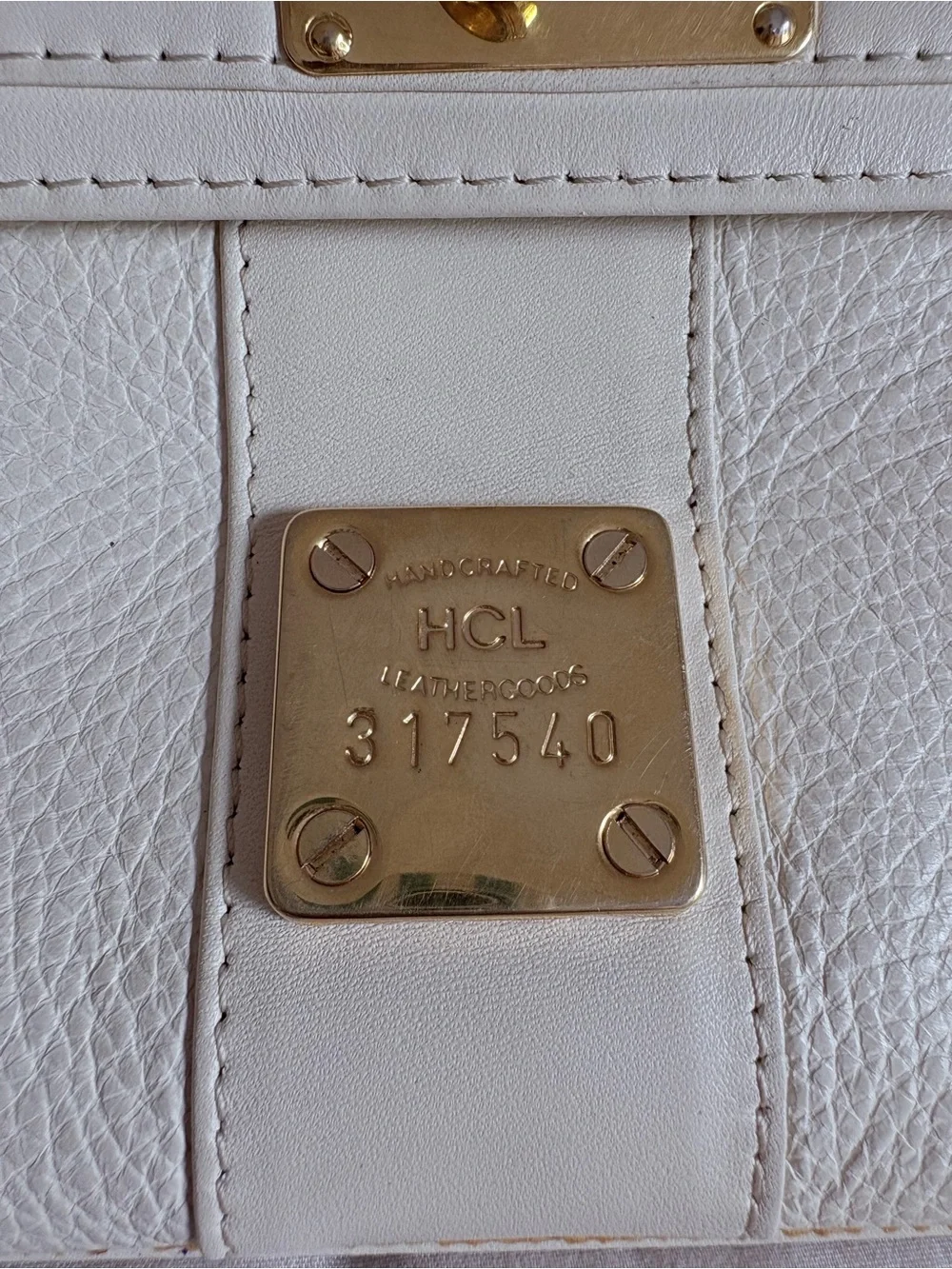 Vintage HCL Germany Ivory Leather Top Handle Crossbody Bag Gold Hardware